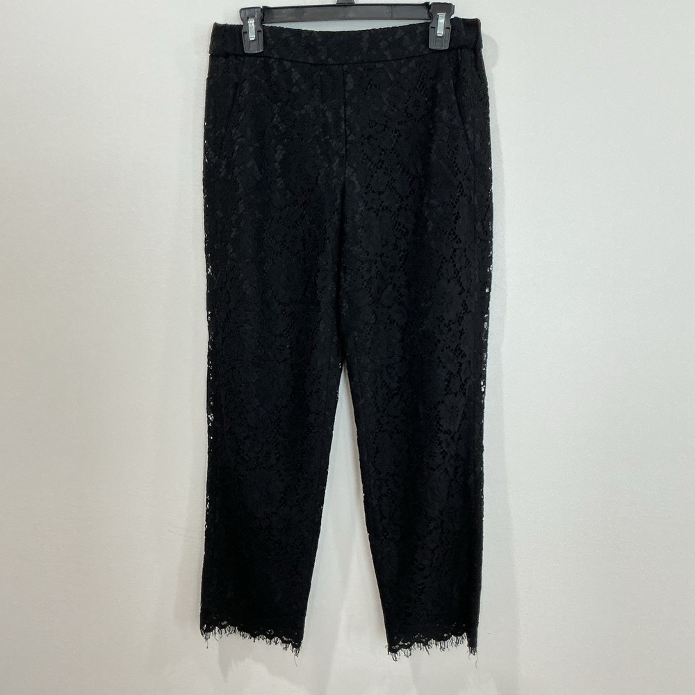 J Crew Easy Pant Black Lace Cropped Ankle Pants Size 4 Lined Floral Whimsigoth